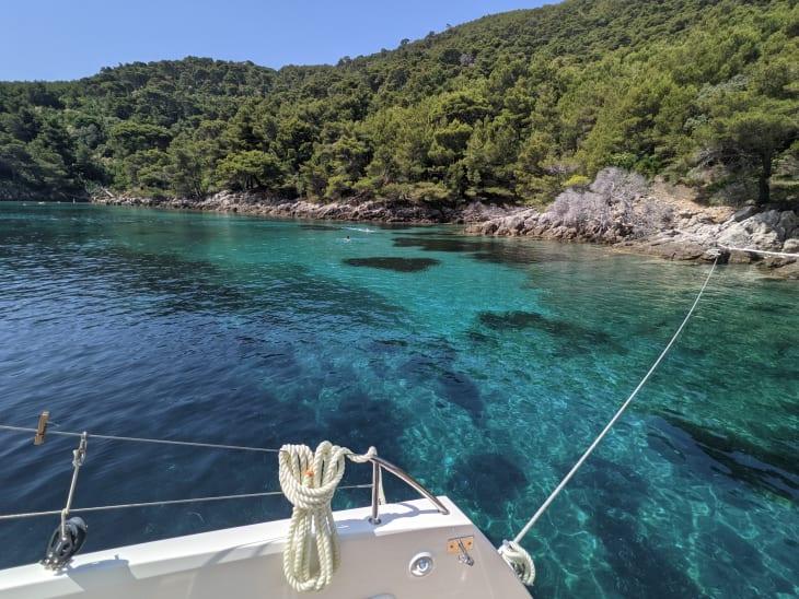 Anchoring the boat close to the coast